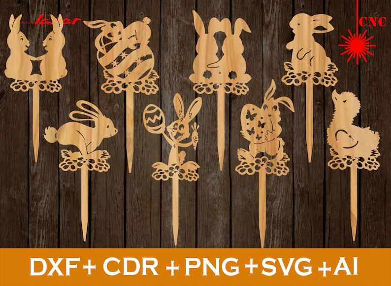 Set di 8 fantastici tagli laser di Pasqua, giardino di Pasqua in formato SVG, file in formato SVG CNC, Pasqua in formato SVG, ornamenti di Pasqua in formato SVG, file cnc vettoriale, coniglietto in legno tagliato al laser immagine 1