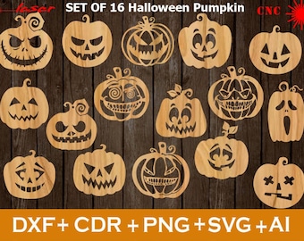 Halloween Pumpkin SVG, Set of 16 pumpkin face, Halloween Laser File, Halloween Laser engrave File, Halloween Laser SVG, Halloween Home Decor