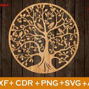 Lasergesneden Pano Tree Lasercut DXF, Home Decor, Tree Patterns, Tree Wall Hanging CDR, CNC-bestand, Svg, Ai, Png, Dxf, Wall Panels, Tree of life