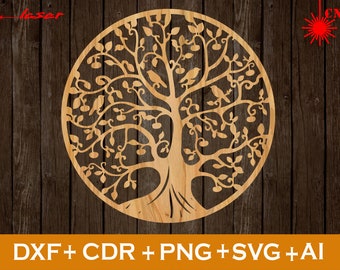 Laser cut Pano Tree Lasercut DXF, Home Decor, Tree Patterns, Tree Wall Hanging CDR, CNC file, Svg, Ai, Png, Dxf, Wall Panels, Tree of life