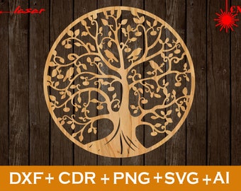 Lasergesneden Pano Tree Lasercut DXF, Home Decor, Tree Patterns, Tree Wall Hanging CDR, CNC-bestand, Svg, Ai, Png, Dxf, Wall Panels, Tree of life