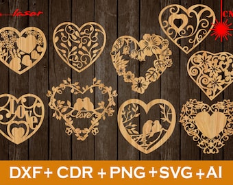 Set de 9 coeur Svg, Heart Svg, Valentine Svg, Love Svg, Hearts DXF file, Valentine’s svg, valentine’s dxf, Love dxf, Valentine SVG