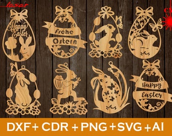 Amazing Bunny Easter svg, Set of 8 Easter Laser Cut svg file CNC, Easter SVG, Easter Ornaments SVG, Vector cnc file, Laser Cut wood Bunny