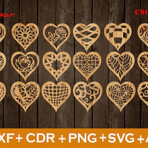 Herzen Valentines SVG, Herz svg, Valentine svg, Liebes svg, Set mit 18 Herzen svg, Vektor-cnc-Datei, Laser-Schnitt-Datei-Deko, mit und ohne Loch