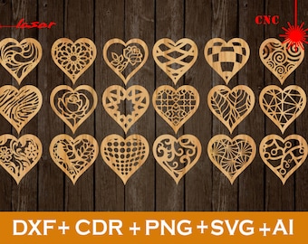 Hearts Valentines SVG, Heart Svg, Valentine Svg, Love Svg, Set of 18 heart Svg, Vector cnc file, laser cut file deco, with and without hole