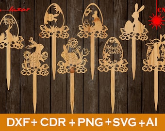 Jardín de Pascua svg, Juego de 8 increíbles archivos svg cortados con láser de Pascua CNC, SVG de Pascua, Adornos de Pascua SVG, Archivo cnc vectorial, Conejito de madera cortado con láser