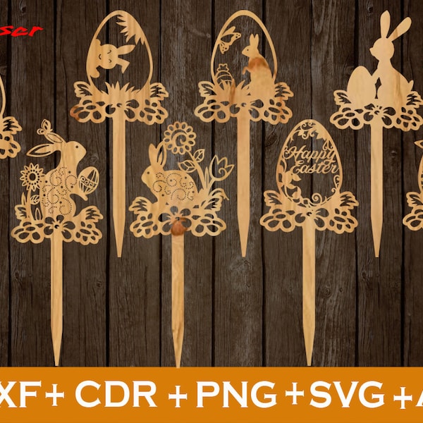 Ostern Garten svg, Set von 8 erstaunliche Ostern Laser geschnitten svg Datei CNC, Ostern SVG, Ostern Ornamente SVG, Vektor cnc Datei, Laser geschnitten Holz Hase