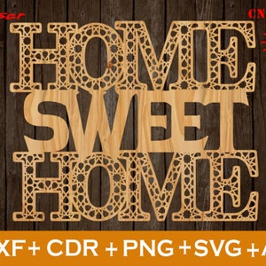 Home Sweet Home SVG, Home Sweet Home Laser cut File, Home Decor, Wall Hanging CDR, fichier CNC, Svg, Ai, Png, Dxf, Panneaux muraux,