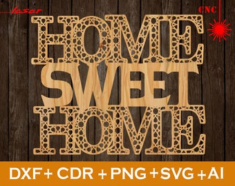 Home Sweet Home SVG, Home Sweet Home Laser gesneden bestand, Home Decor, Muur opknoping CDR, CNC-bestand, Svg, Ai, Png, Dxf, Wandpanelen,