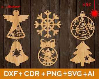 Christmas ornament svg, Set of 6 Christmas Tree Decoration file CNC,Christmas Ornaments SVG , Vector cnc file, laser cut file deco