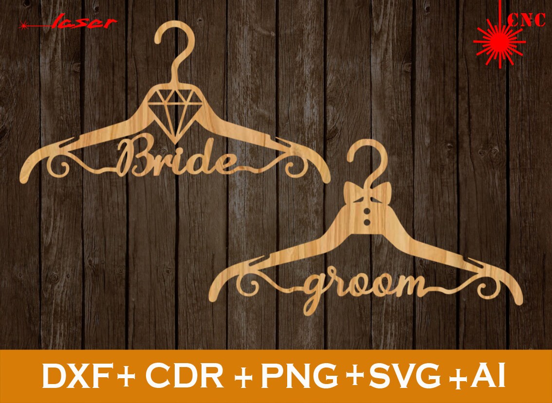 Set of 2 Wedding hanger SVG, Wedding hanger for bride, Wedding hanger for groom, Wedding hanger for bride and groom, hangers bridesmaids