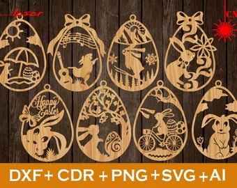 Bunny Easter svg, Set of 8 Easter Laser Cut svg file CNC, Easter SVG, Easter Ornaments SVG, Vector cnc file, Laser Cut wood Bunny