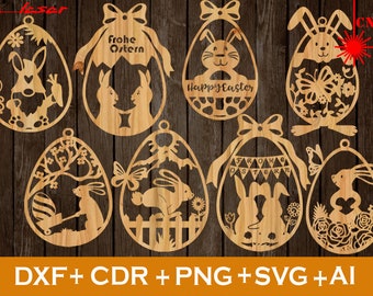 Set of 8 Easter Laser Cut svg file CNC, Bunny Easter svg, Easter SVG, Easter Ornaments SVG, Vector cnc file, Laser Cut wood Bunny