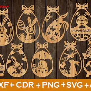 Bunny Easter svg, Set of 9 amazing Easter Laser Cut svg file CNC, Easter SVG, Easter Ornaments SVG, Vector cnc file, Laser Cut wood Bunny