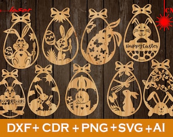 Bunny Pasen SVG, set van 9 geweldige Pasen Laser Cut SVG-bestand CNC, Pasen SVG, Pasen ornamenten SVG, vector CNC-bestand, laser gesneden hout Bunny