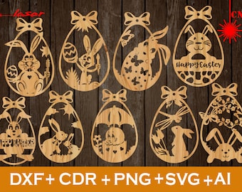 Bunny Easter svg, Set of 9 amazing Easter Laser Cut svg file CNC, Easter SVG, Easter Ornaments SVG, Vector cnc file, Laser Cut wood Bunny
