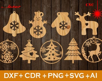 Christmas ornament svg, Set of 9 Christmas for Tree Decoration file CNC,Christmas Ornaments SVG , Vector cnc file, laser cut file deco