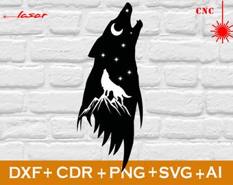 Wolf SVG, Wolf Clipart, Wolf Mountain Scene, Wolf Silhouette, Howling Wolf SVG, Silhouette Files, Wolf svg files