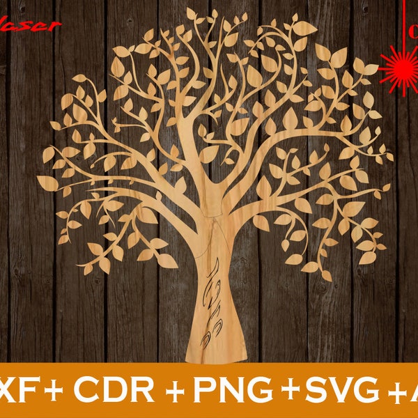 Laser geschnitten Pano Baum Lasercut DXF, Wohnkultur, Baum Muster, Baum Wandbehang CDR, CNC Datei, SVG, Ai, Png, Dxf, Wandpaneele, Schnittvorlagen