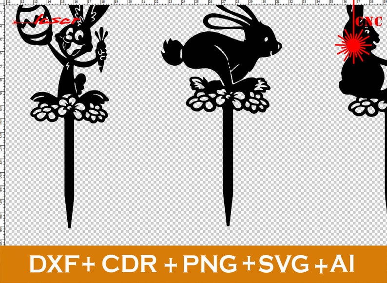 Set di 8 fantastici tagli laser di Pasqua, giardino di Pasqua in formato SVG, file in formato SVG CNC, Pasqua in formato SVG, ornamenti di Pasqua in formato SVG, file cnc vettoriale, coniglietto in legno tagliato al laser immagine 2