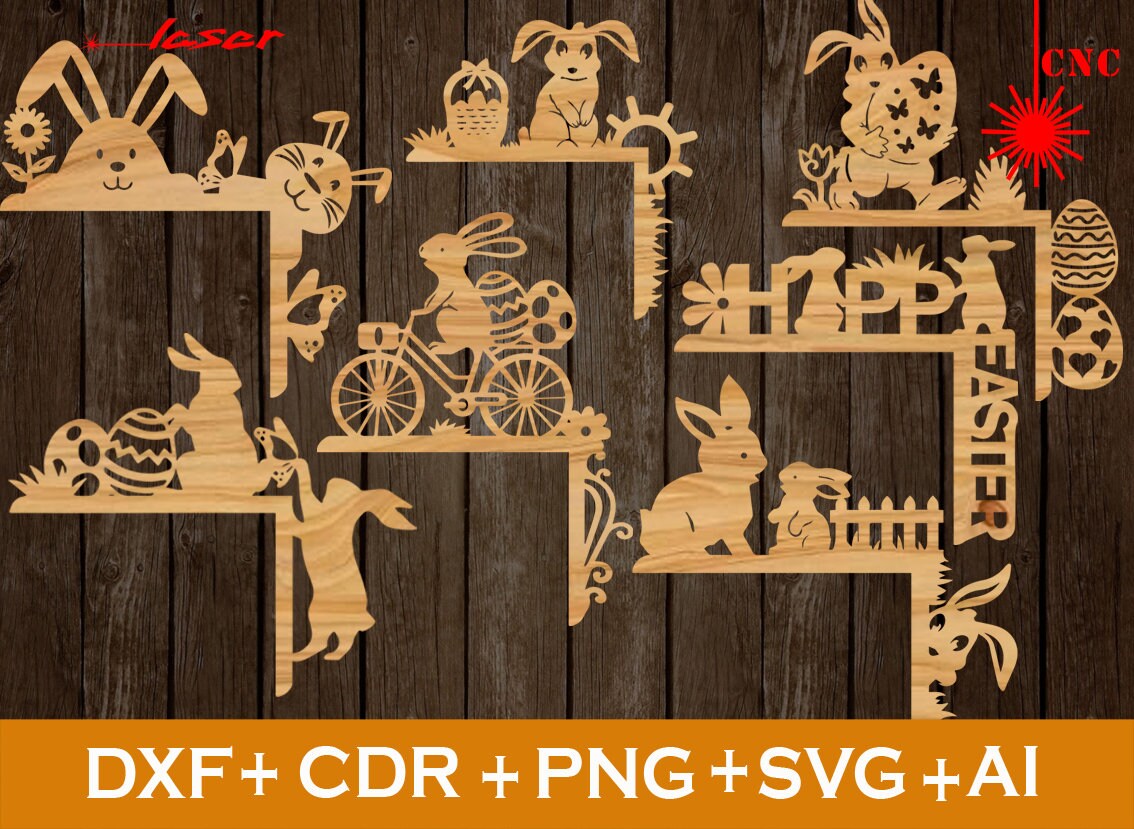 Bunny Easter svg, Set of 7 amazing Easter Door Corner SVG, Easter SVG, Easter Ornaments SVG, Vector cnc file, Laser Cut wood Bunny