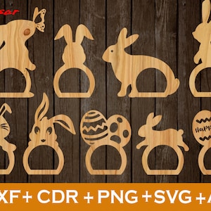Osterhase SVG, 9er Set Ostern, Serviettenhalter, Ostern SVG, Osterschmuck SVG, Laser Cut Holz Hase
