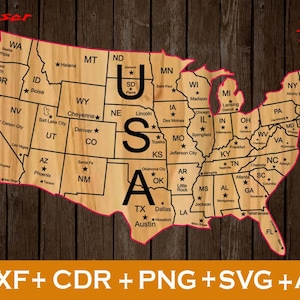 Amerika SVG-Datei, Amerika Karte Holz, Amerika Laser-Datei, Amerika Laserschnitt, Karte von Amerika mit Bundesstaaten, Amerika druckbar, Amerika SVG