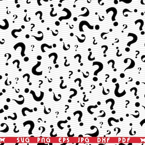 May include: A repeating pattern of black question marks and exclamation marks on a white background. The design includes various sizes and orientations of the symbols, creating a dynamic visual texture. The background has a subtle wavy pattern.
