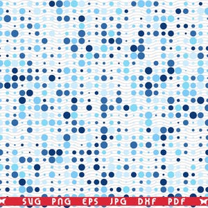 May include: A digital design featuring a pattern of blue circles of varying sizes and shades, arranged in a grid-like fashion. The circles are set against a white background with subtle wavy lines. The design includes file type icons.