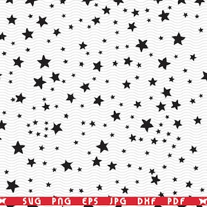SVG Estrellas Negras, Imágenes Prediseñadas digitales de patrón sin costuras, Archivos eps, jpg, Vector de diseño de estrellas, Descarga instantánea svg, png, dxf para Cricut