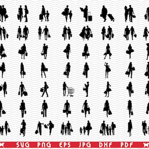 SVG Shoppers, Black silhouette, Digital clipart, Files eps, jpg, Shopping Design vector, Instant download  svg, png, dxf  for Cricut