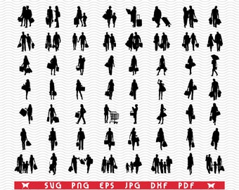 SVG Shoppers, Black silhouette, Digital clipart, Files eps, jpg, Shopping Design vector, Instant download  svg, png, dxf  for Cricut