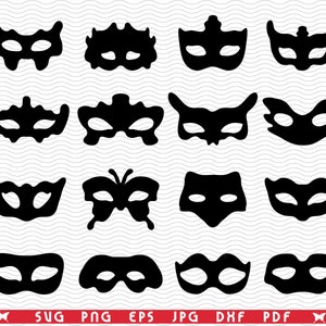 SVG Festive Masks, Black Silhouettes, Digital clipart, Files eps, jpg, Masks Design vector, Instant download svg, png, dxf for Cricut