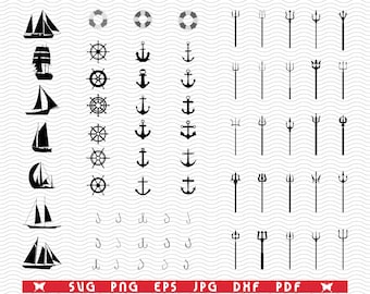 SVG Icons  Nautical, Black silhouettes, Digital clipart, Files eps, jpg, Nautical Design vector, Instant download  svg, png, dxf  for Cricut