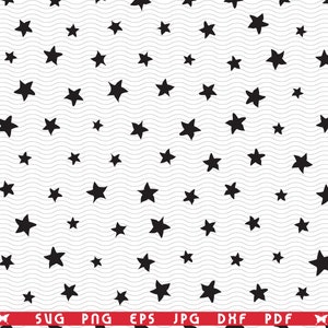 SVG Estrellas Negras, Imágenes Prediseñadas digitales de patrón sin costuras, Archivos eps, jpg, Vector de diseño de estrellas, Descarga instantánea svg, png, dxf para Cricut