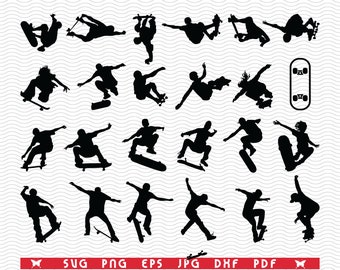 SVG Skate Jumpers, Black Silhouettes digital clipart, Files eps, jpg, Skate Jumpers Design vector, Instant download svg, png, dxf for Cricut