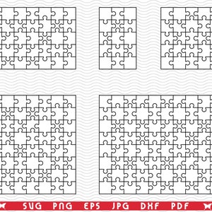 SVG White Puzzles, Black silhouette digital clipart, Files eps, jpg, Puzzles design vector, Instant download svg, png, dxf for Cricut