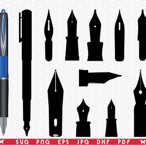 SVG Ink Pen, Black Silhouettes, Digital clipart, Files eps, jpg, Ink Pen Design vector, Instant download  svg, png, dxf  for Cricut