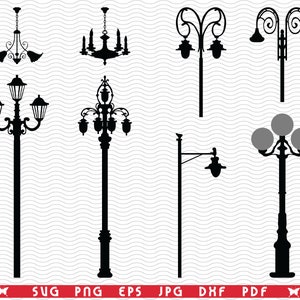 SVG Street Lanterns, Black silhouettes digital clipart, Files eps, jpg, Lanterns Design vector, Instant download svg, png, dxf for Cricut