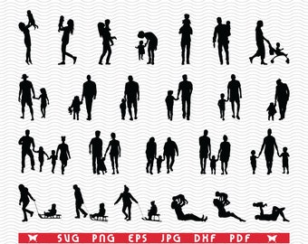 SVG Families in walk, Silhouettes, Digital clipart, Files eps, jpg, Families design vector, Instant download svg, png, dxf for Cricut