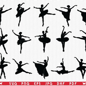SVG Ballerinas, Black silhouette digital clipart, Files eps, jpg, Ballerinas icons design vector, Instant download svg, png, dxf for Cricut