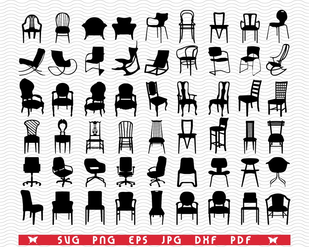 SVG Sedie Poltrone, Silhouette nere clipart digitale, File eps, jpg