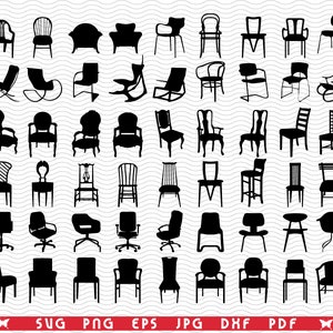 SVG Chairs Armchairs, Black silhouettes digital clipart, Files eps, jpg, Chairs Design vector, Instant download svg, png, dxf for Cricut
