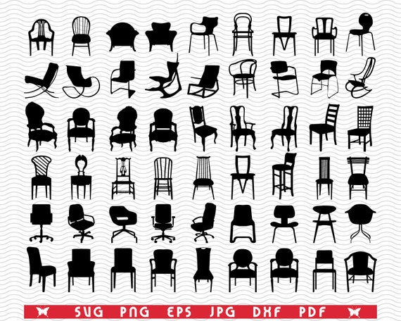 SVG Chairs Armchairs, Black Silhouettes Digital Clipart, Files Eps