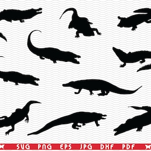 SVG  Crocodiles, Black silhouettes, Digital clipart, Files eps, jpg, Crocodiles design vector, Instant download  svg, png, dxf  for Cricut