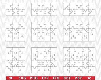 SVG Nine White Puzzles, Separate Pieces digital clipart, Files eps, jpg, Puzzles Design vector, Instant download svg, png, dxf for Cricut