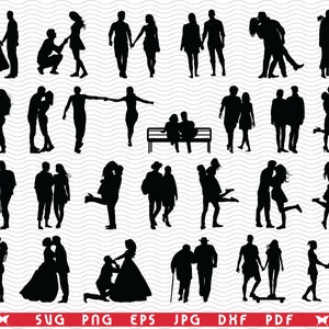SVG Couples, Isolated Black silhouettes, Digital clipart, Files eps, jpg, Couples Design vector, Instant download svg, png, dxf for Cricut