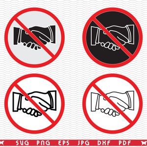 SVG No Handshake, cartello di divieto, clipart digitale, file eps, jpg, vettore di progettazione, download immediato svg, png, dxf per Cricut