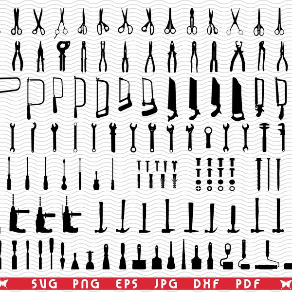 SVG Hand Tools, Black silhouettes, Digital clipart, Files eps, jpg, Tools Design vector, Instant download  svg, png, dxf  for Cricut