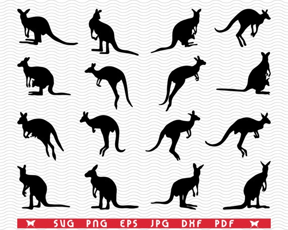Download Svg Kangaroo Black Silhouette Digital Clipart Files Eps Etsy